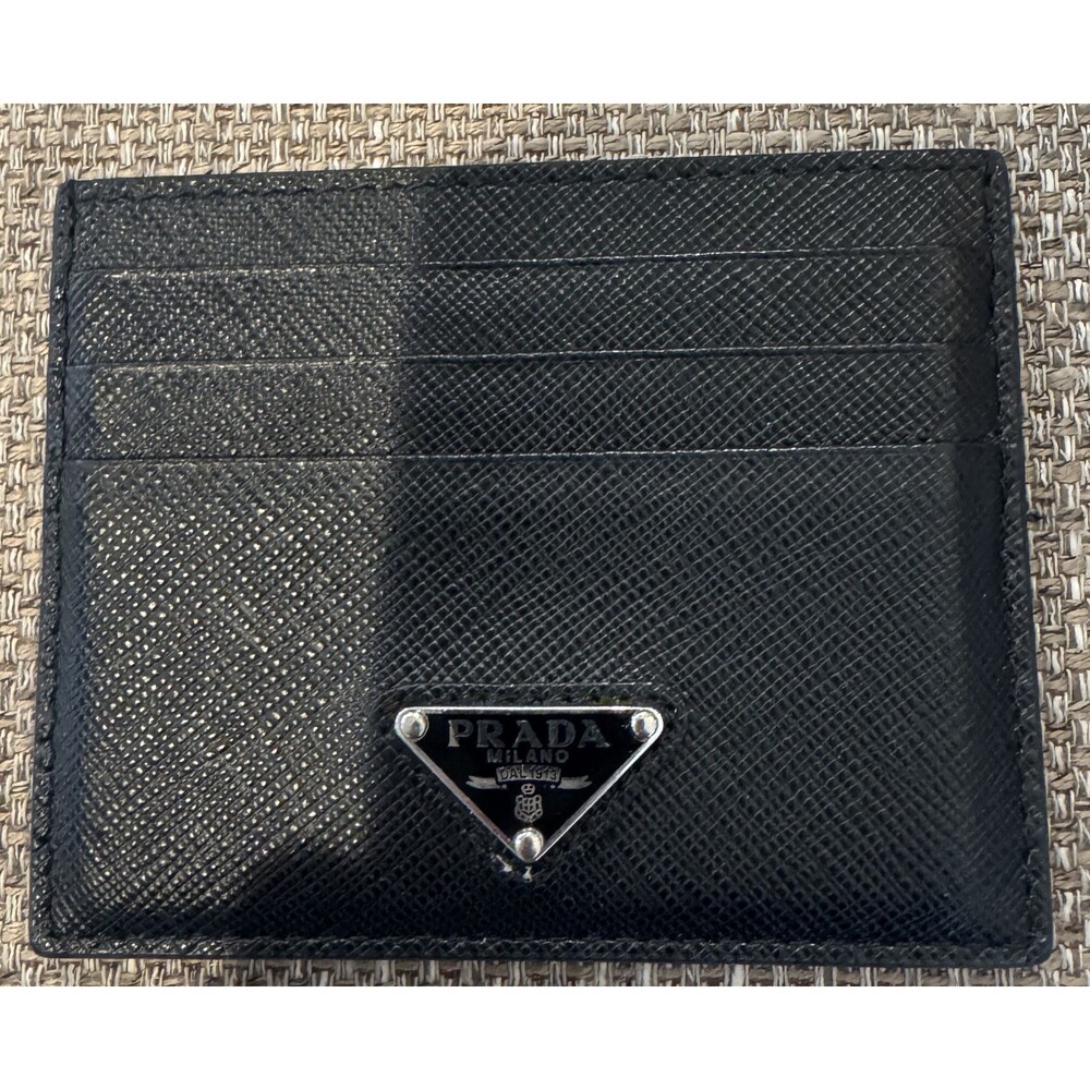 AUTHENTIC Prada Milan Black Credit Card Holder Silver Accents